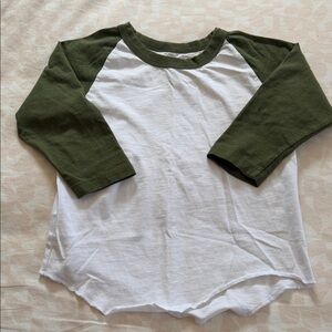 Hey Gang Kids Long Sleeve Raglan Tee - Olive Green & White